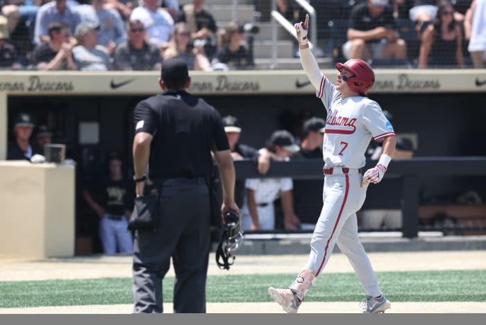 Caden Rose celebrates home run in Wake Forest Super Regional